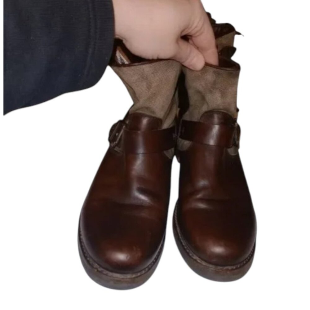 Frye Veronica Canvas Short Boots Women’s Size 10B Brown Leather Western Cowgirl